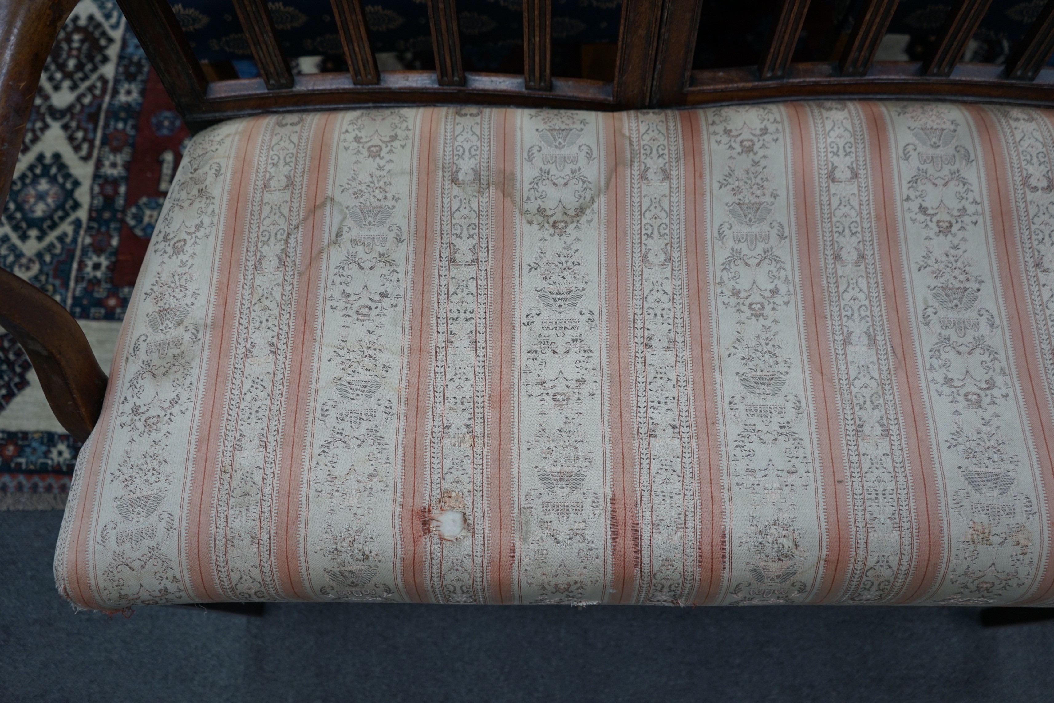 A George III and later mahogany chair back settee, length 93cm, depth 44cm, height 88cm *Please note the sale commences at 9am.